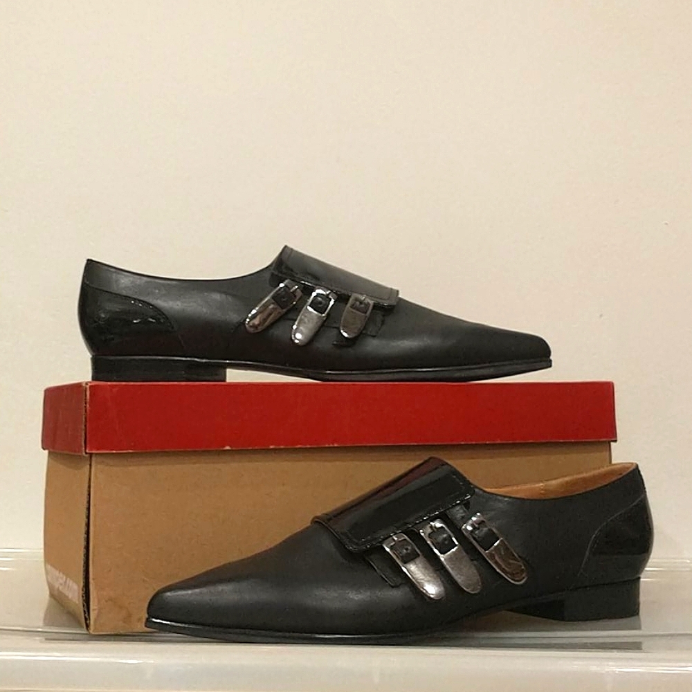 JOHN FLUEVOG: HISTORY CATHERINE FLAT TRIPLE MONK STRAP SHOE sz 9